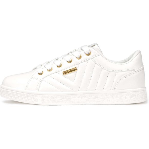 Lucky Step Shoes - Women's White PU Glitter Shoes Sparkly Bling Shiny Bedazzled Lace Up Sneaker